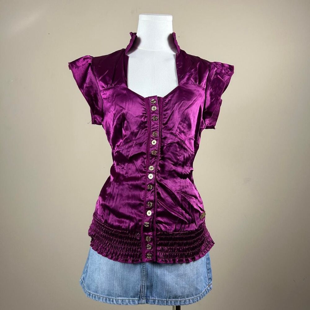 Office Siren Y2K Mcbling Apple Bottom Magenta Button Up Blouse